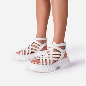 EGO Daydreamer Chunky Sole Caged Gladiator Sandal in White Faux Leather